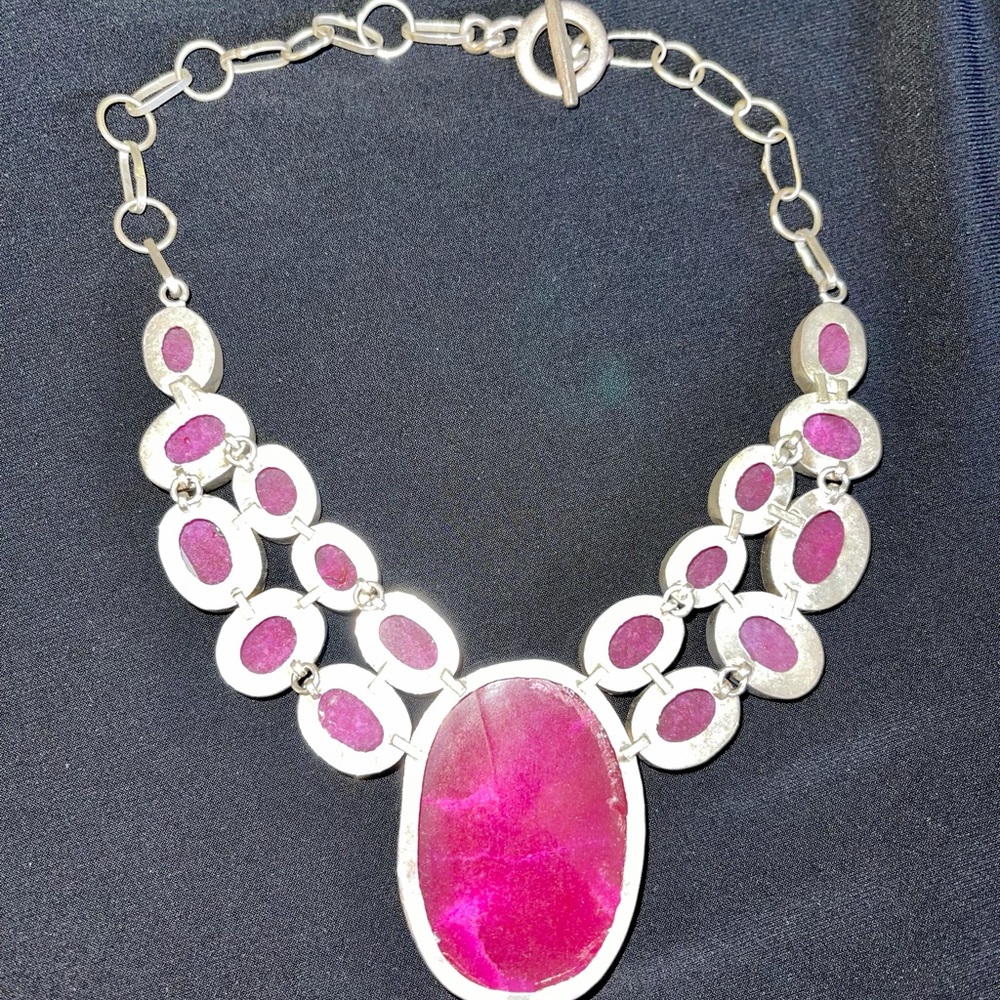 Sterling Silver Magenta Ruby Statement Necklace - image 2
